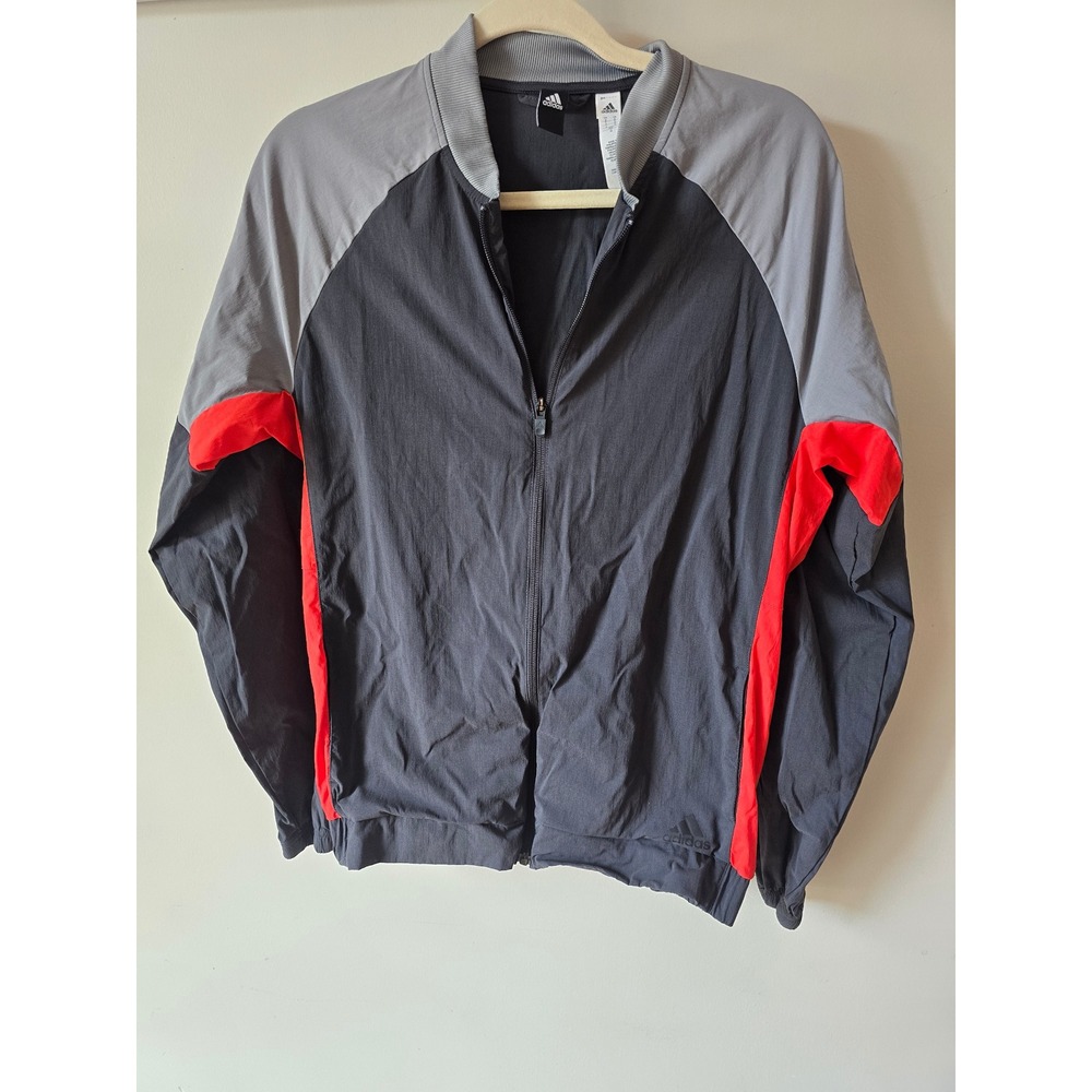 Adidas Mens Track Jacket Grey Red Colorblock Full Zip Nylon Bomber Small